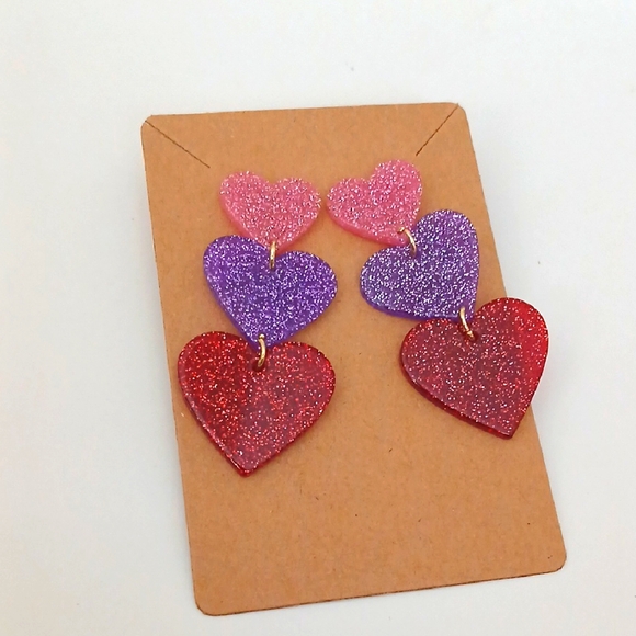 Fashion Jewelry Jewelry - Fashion Jewelry Sparkling Heart Earrings - Pink, Purple, Red